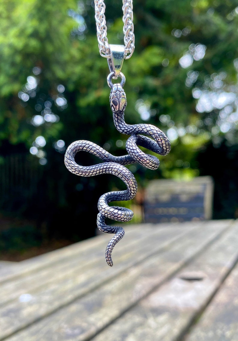 3 Dimensional Stainless Steel Snake Pendant Necklace image 1
