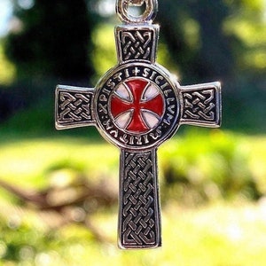 Double Sided Enamel And Steel Knights Templar Cross Pendant Necklace
