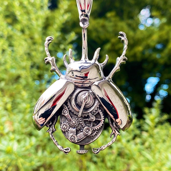 Extra Large And Heavy Steampunk Scarab Stainless Steel Beetle Pendant Necklace