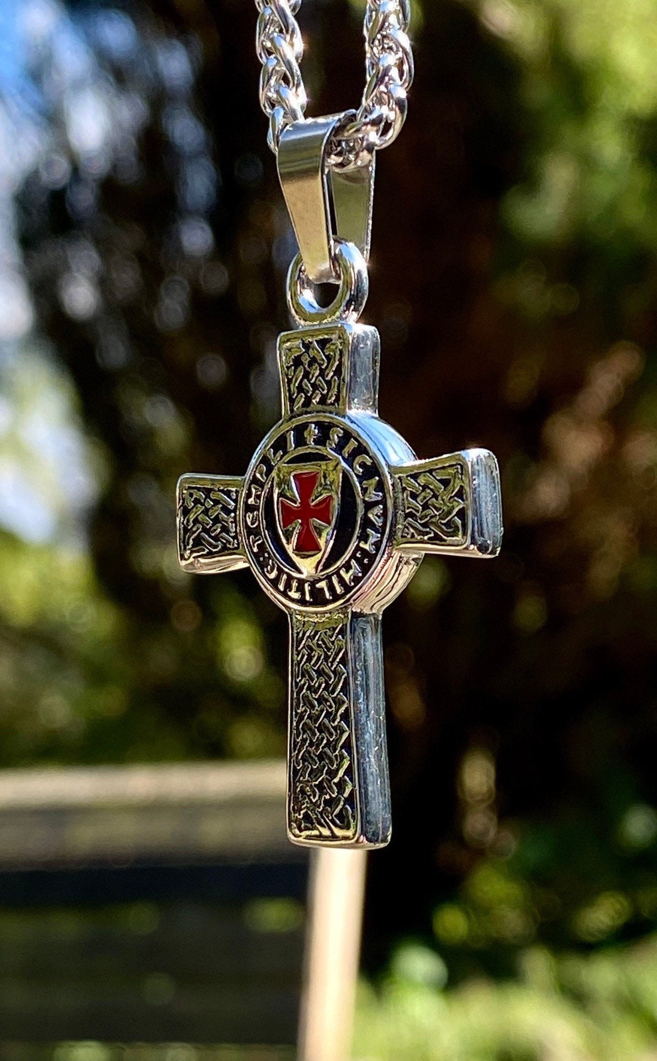 Double Sided Enamel and Steel Knights Templar Cross Pendant Necklace -   Canada