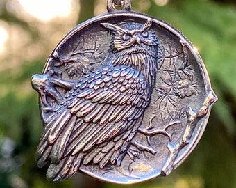 Antiqued Steel Owl Pendant Necklace