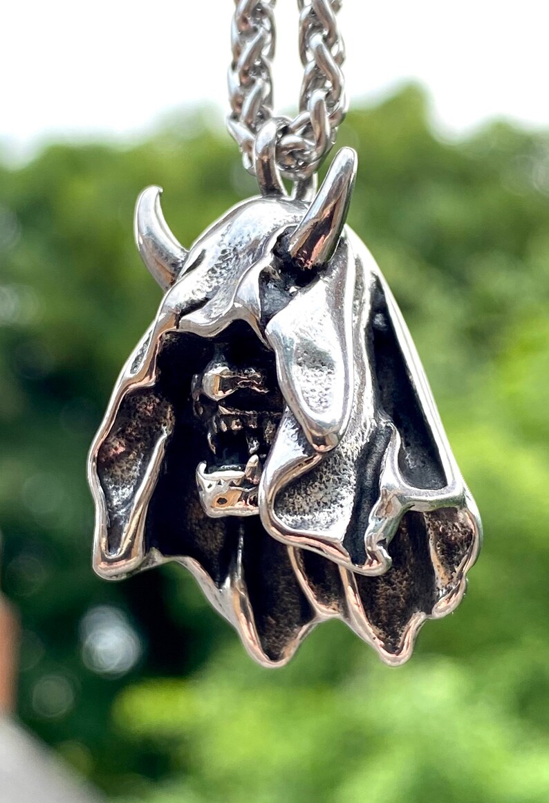 Steel Oni Mask Pendant Necklace Demon Necklace Etsy