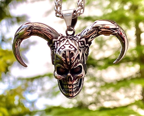 Stainless Steel Demon Pendant Necklace Etsy