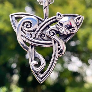 Large Heavy Stainless Steel Celtic Fox Pendant Necklace