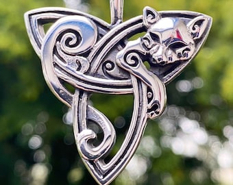 Large Heavy Stainless Steel Celtic Fox Pendant Necklace