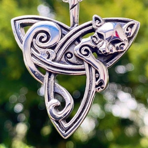 Large Heavy Stainless Steel Celtic Cat Pendant Necklace