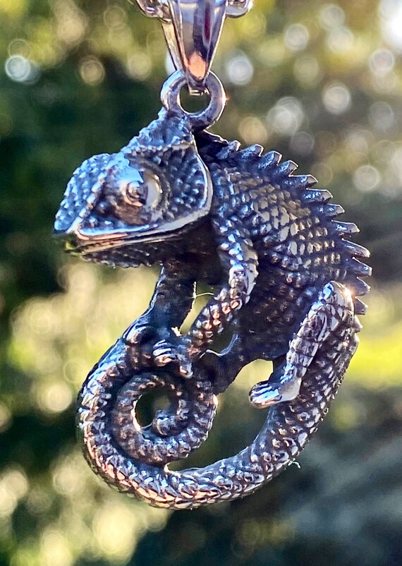Stunning Stainless Steel Lizard Pendant Necklace Etsy UK