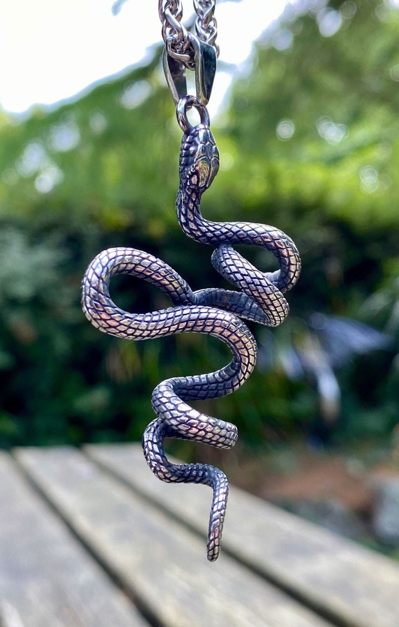 3 Dimensional Stainless Steel Snake Pendant Necklace image 2