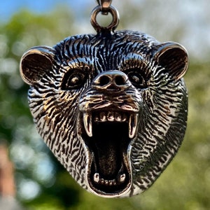 Highly Detailed Steel Bear Pendant Necklace