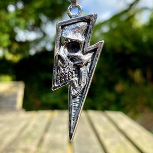 Stainless Steel Lightening Bolt Skull Pendant Necklace