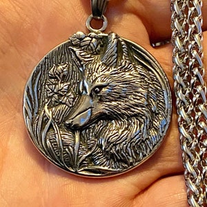 Large Stainless Steel Fox Pendant Necklace