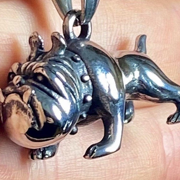 Stainless Steel 3 Dimensional Bulldog Pendant Necklace