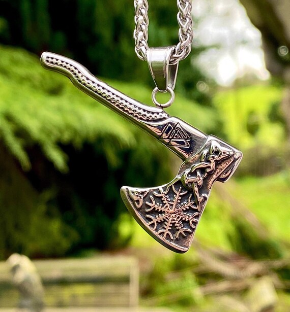 3 Dimensional Stainless Steel Viking Axe Pendant Necklace