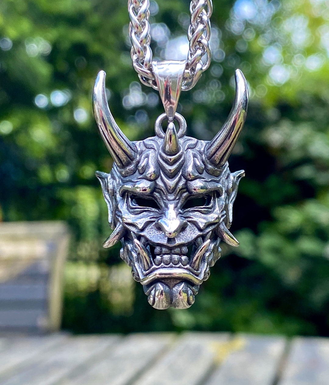 Stainless Steel Hannya Mask Pendant Necklace Etsy