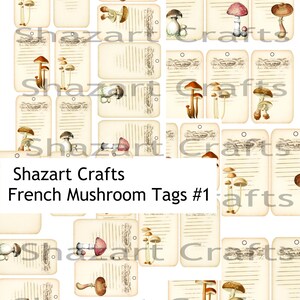 French Vintage Mushroom Tags, Journal Tags, Junk Journal Tags, Mushrooms, Botanical