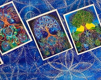 Tree of Life Art, Gaia Art Card, Earth Painting, Flower of Life ...