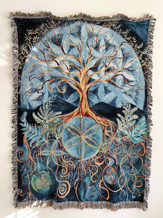 Tree of Life Art Blanket Throw Blanket Woven Art Blanket Etsy UK