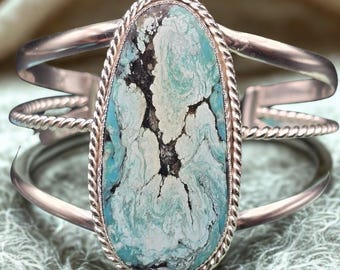 Size 6.75 Handmade Sterling Silver Cuff – Hubei Turquoise Southwestern Bracelet