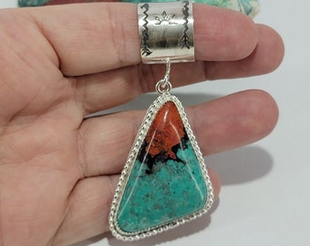 Unique Mothers Day gift, Sonoran Sunrise pendant, Natural Chrysocolla cuprite stone, handcrafted sterling gift jewelry