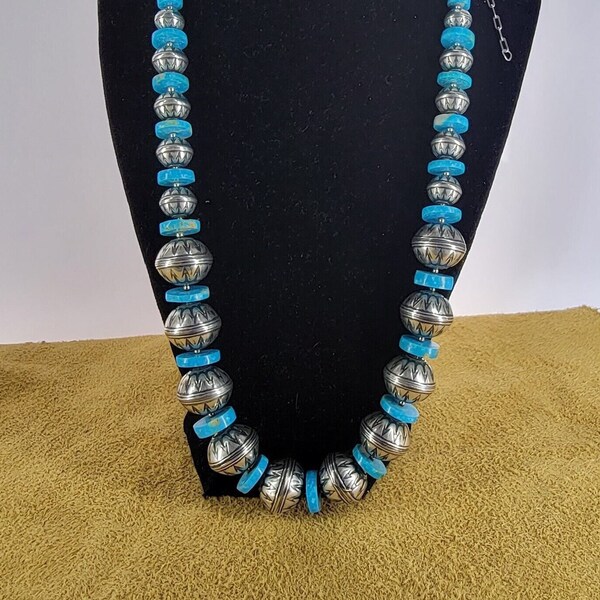 Boho Bliss: Handcrafted Turquoise Necklace with Sterling Silver, Perfect for Layering