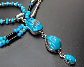 Turquoise pendant necklace, sterling silver 3-Stone Pendant