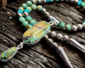 Sterling pendant necklace with green and blue turquoise