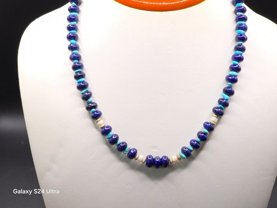 Cute And Incredible Old Zuni Denim Lapis Native American Jewelry Silver Necklace Set Cute And Incredible Old Zuni Denim Lapis Native American Jewelry Silver Necklace Set