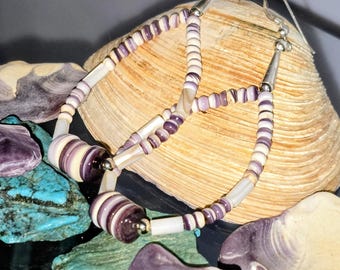 Wampum Shell Bead Earrings | Sterling Silver Dangle Earrings | Native American Handmade Jewelry