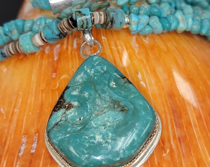 Genuine turquoise pendant, green stone jewelry, Handmade turquoise jewelry.