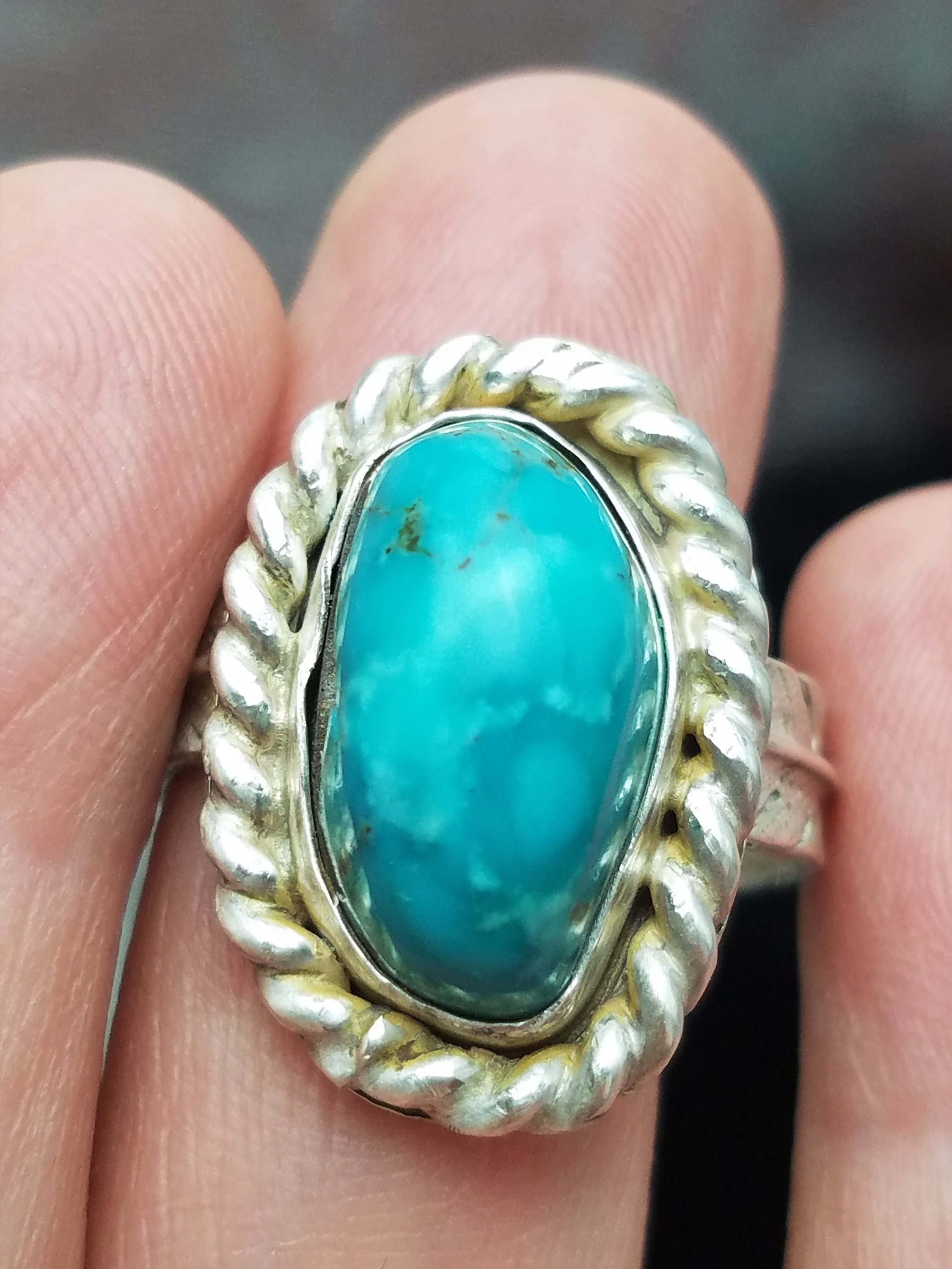 Bisbee Turquoise Ring, Sterling Silver Feather Jewelry