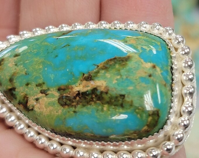 Turquoise Pendant, blue green turquoise, vintage Battle Mountain turquoise, Handcrafted southwest turquoise jewelry.