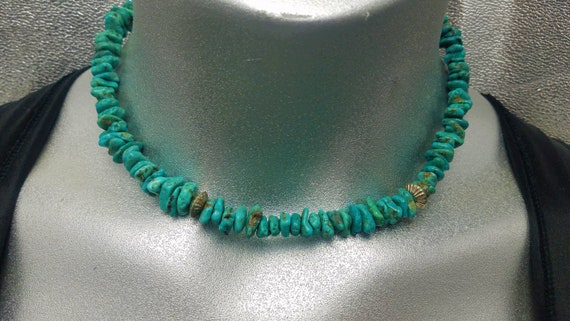 Chunky Turquoise Necklace, Beaded Blue Turquoise J