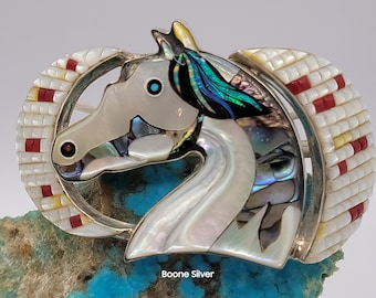 Unique Vintage Coral Abalone Horse Cuff - A Must-Have for Equestrian Jewelry Collectors and Horse Lovers