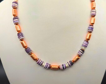 Copper necklace with Wampum shell, Cherokee copper jewelry