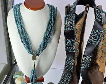 Vintage Navajo turquoise nugget Necklace with sterling silver Jacla Pendant