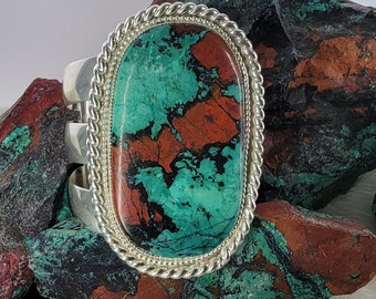 Sonora Sunrise Cuff, large Stone Bracelet, Natural Cuprite Chrysocolla, Handcrafted southwest Sterling cuff, Holiday Jewelry.