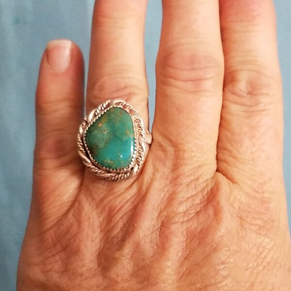 Reserved for Sage: Turquoise Ring in Sterling silver Size 8,  Nevada Royston  Stone, Southwest design Jewelry, Native american made piece