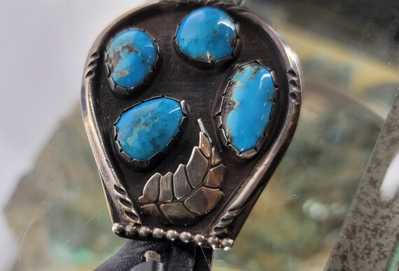 Bolo turquoise tie, vintage hand braided leather,… - image 2