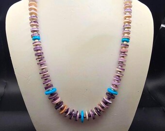 Wampum Necklace with Kingman turquoise and Sterling Silver Accents