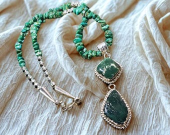 Pendant necklace green turquoise in Sterling Silver, Handmade Jewelry
