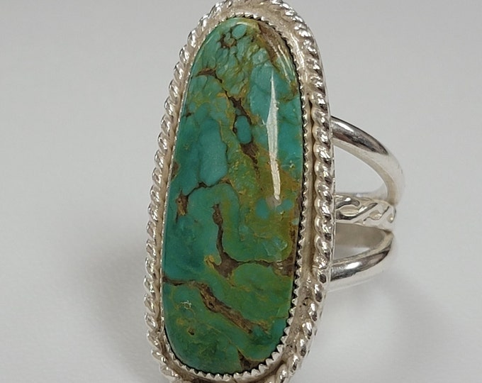 Large green turquoise ring, jewelry men and women, Large stone ring, blue green turquoise in sterling silver.
