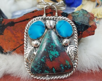 Bisbee Turquoise Pendant: Handcrafted Sterling Silver with Sonoran Sunrise main stone - Unique Jewelry Gift