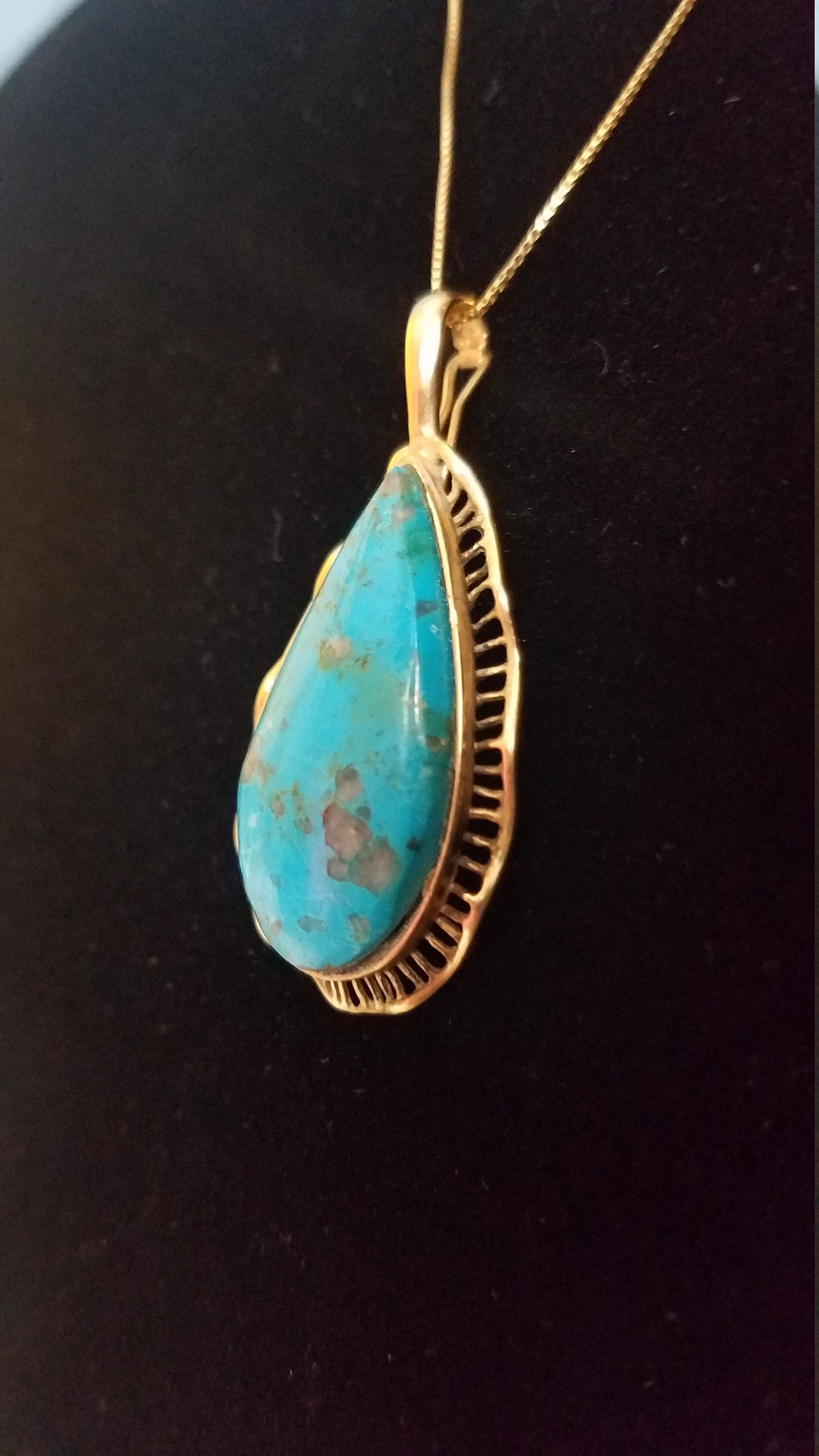 Bisbee Turquoise 14K Gold Necklace, Statement Jewelry for Special ...