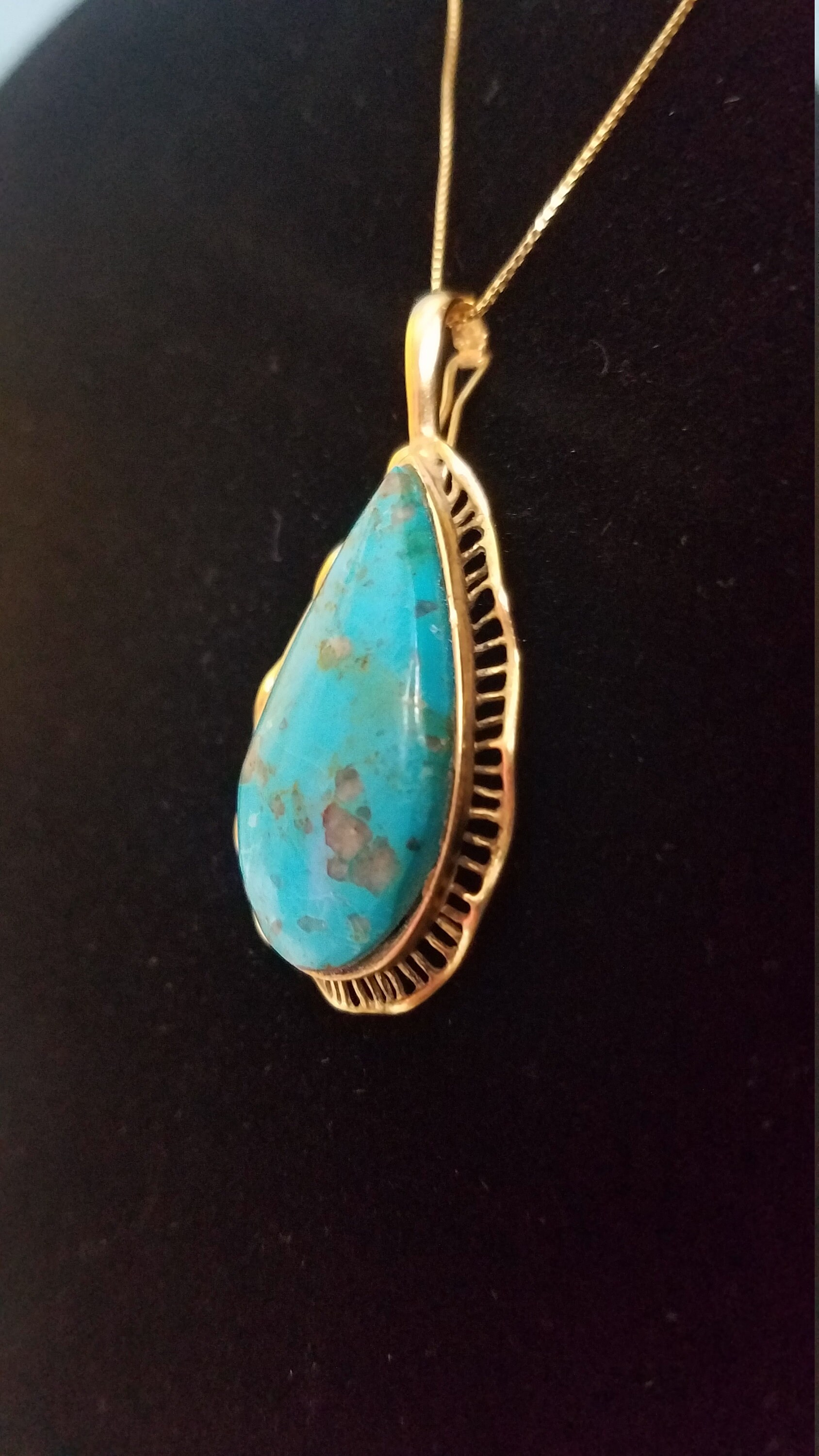 Bisbee Turquoise 14K Gold Necklace, Statement Jewelry for Special