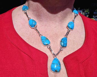 Kingman turquoise Lariat necklace, southwest gemstone jewelry