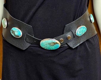 Turquoise Concho Belt | Southwest style, Handmade sterling and Leather belt, Western wear