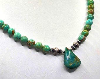 Green Turquoise Necklace: Sterling Silver Western jewelry