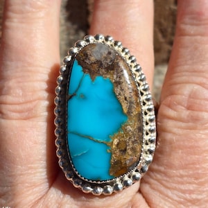 Large Turquoise Sterling Silver Ring: Handcrafted Western Unisex Jewelry