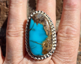 13.75 - Statement ring, large turquoise and sterling silver southwestern jewelry