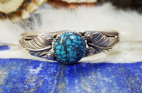 Vintage Spiderweb Turquoise Cuff Bracelet